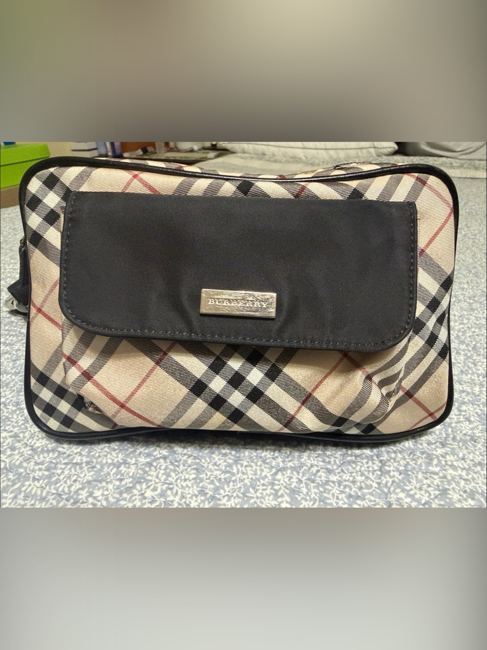 Burberry Black & Beige Plaid Logo Waist Pouch.